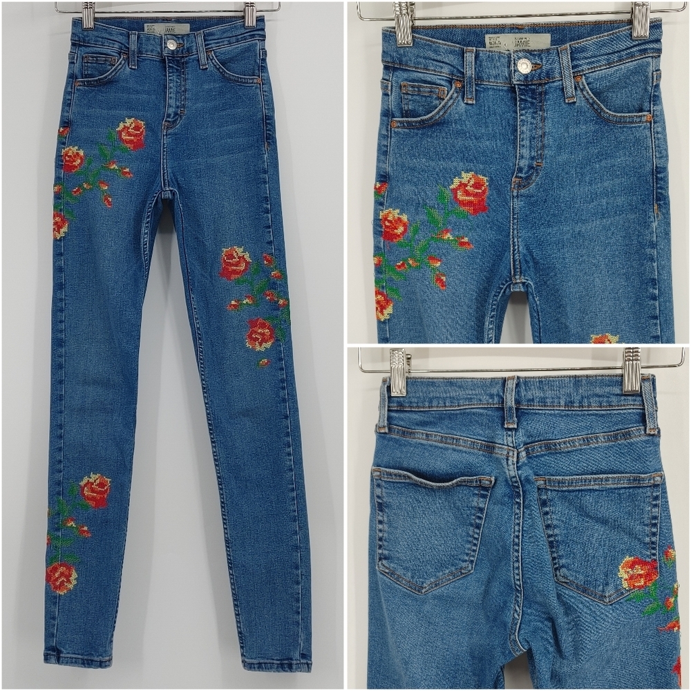 Topshop Jamie Floral Embroidered Jeans